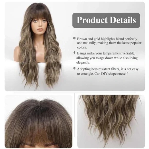 Wig with Bangs for Women, Ombre Blonde